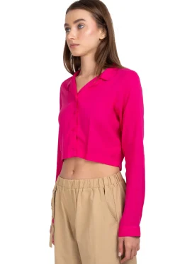 Blusa crop manga larga lisa