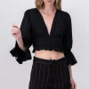 Blusa crop popelina olanes mangas