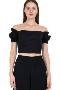 Blusa crop popelina strapless