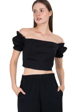 Blusa crop popelina strapless
