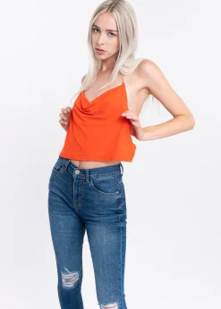 Blusa cuello drapeado espalda descubierta cadenas