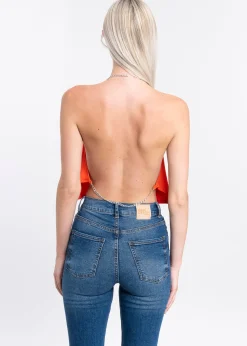 Blusa cuello drapeado espalda descubierta cadenas