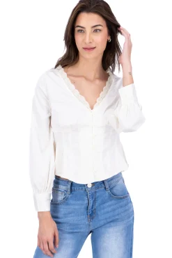 Blusa de manga larga con detalles de encaje