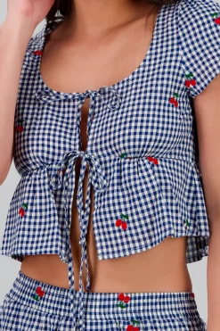 Blusa Gingham cerza detalle mono