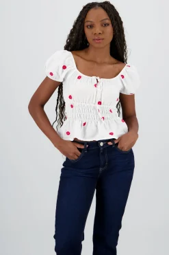 Blusa manga abullonada bordado flores