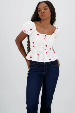 Blusa manga abullonada bordado flores