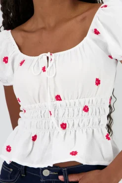 Blusa manga abullonada bordado flores