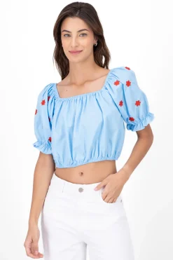 Blusa manga abullonada detalle bordado