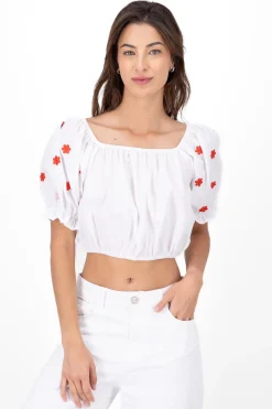 Blusa manga abullonada detalle bordado