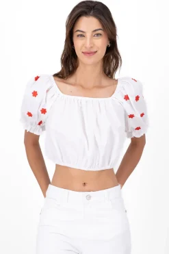 Blusa manga abullonada detalle bordado