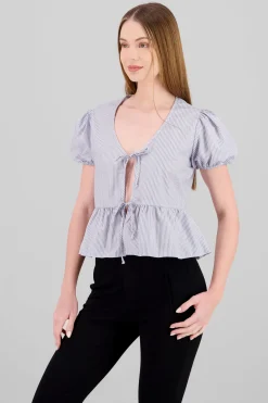 Blusa manga abullonada detalle olan rayas