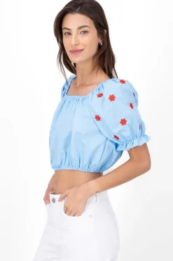 Blusa manga abullonada detalle bordado