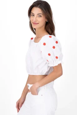 Blusa manga abullonada detalle bordado