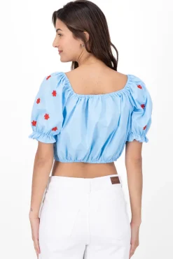 Blusa manga abullonada detalle bordado