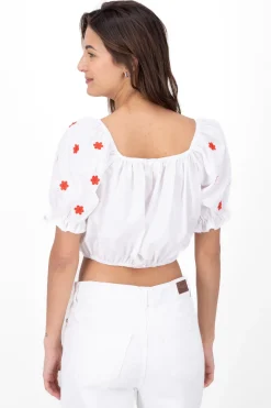 Blusa manga abullonada detalle bordado