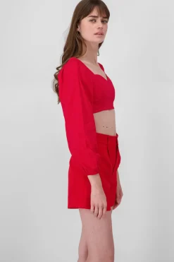 Blusa Manga Abullonada Escote Corazon