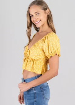 Blusa Manga Abullonada Estampado Flores