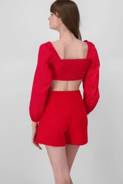 Blusa Manga Abullonada Escote Corazon