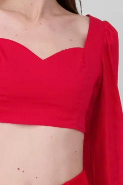 Blusa Manga Abullonada Escote Corazon