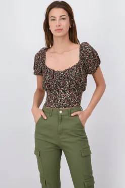 Blusa manga abullonada flores