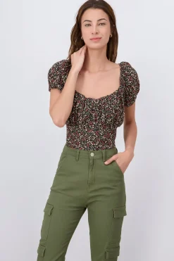 Blusa manga abullonada flores