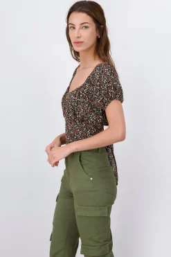 Blusa manga abullonada flores