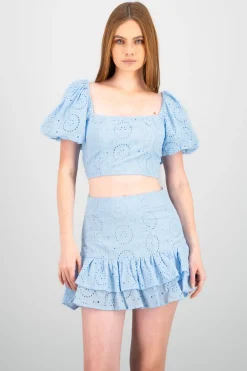 Blusa manga abullonada textura bordado