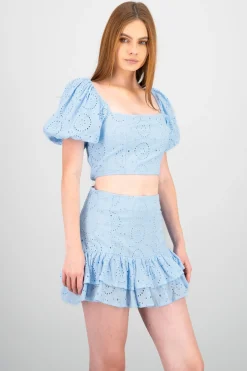 Blusa manga abullonada textura bordado