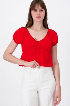 Blusa manga corta detalle fruncidos