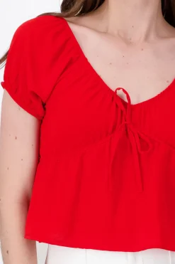 Blusa manga corta detalle fruncidos