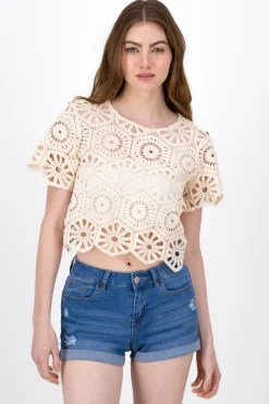 Blusa Manga Corta Tejido Crochet