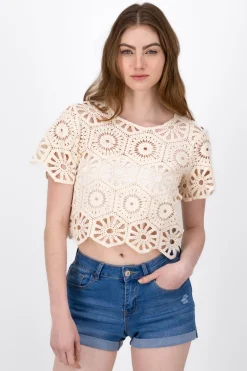 Blusa Manga Corta Tejido Crochet