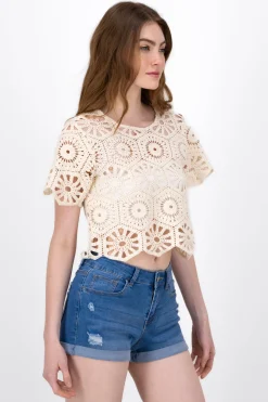 Blusa Manga Corta Tejido Crochet