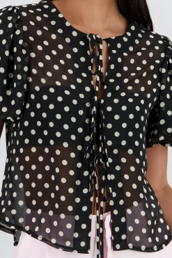 Blusa manga globo con moños polka dots