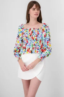 Blusa Manga Larga Abullonada Estampado Flores