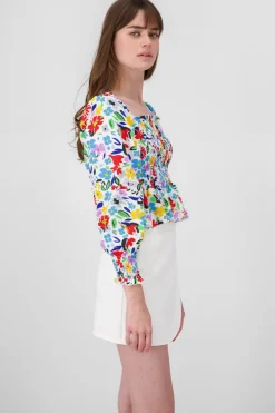 Blusa Manga Larga Abullonada Estampado Flores