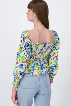 Blusa Manga Larga Abullonada Estampado Flores