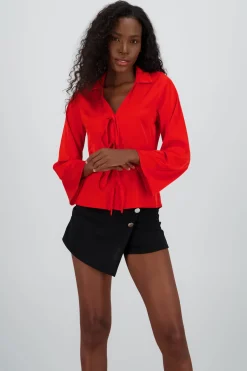 Blusa manga larga detale cuello lazos