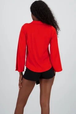 Blusa manga larga detale cuello lazos