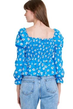 Blusa manga larga escote cuadrado detalle ligas