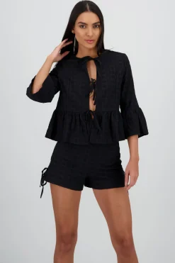 Blusa manga larga lazos detalle textura