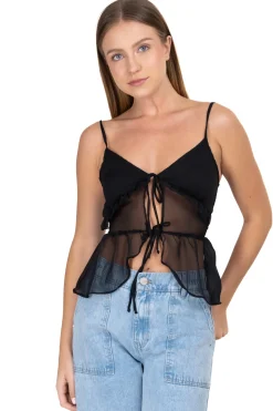 Blusa mesh cintas delanteras