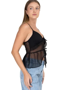 Blusa mesh cintas delanteras