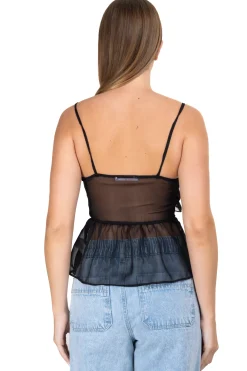 Blusa mesh cintas delanteras