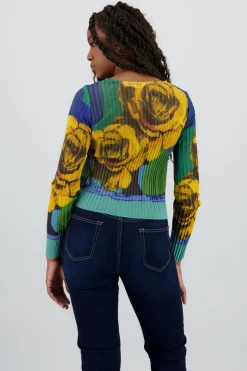 Blusa mesh estampado flores digital