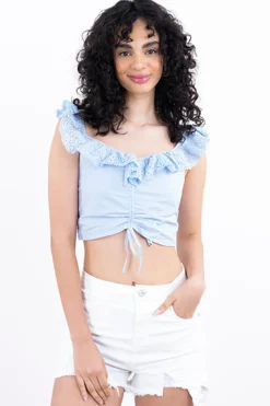 Blusa olán eyelet plisada