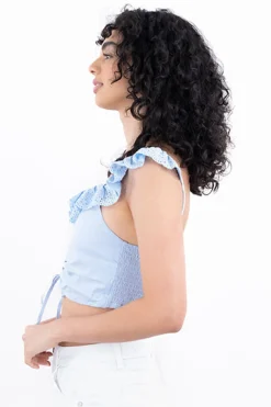 Blusa olán eyelet plisada