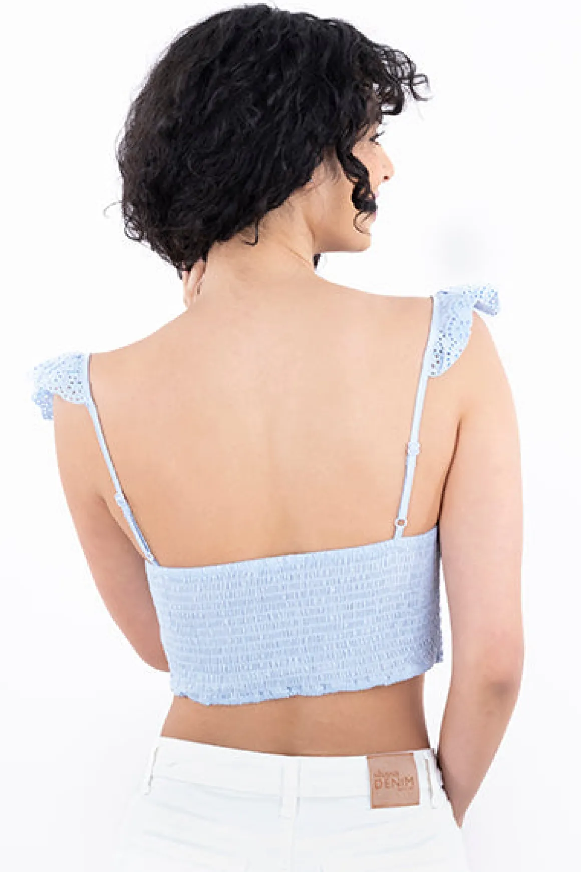 Blusa olán eyelet plisada