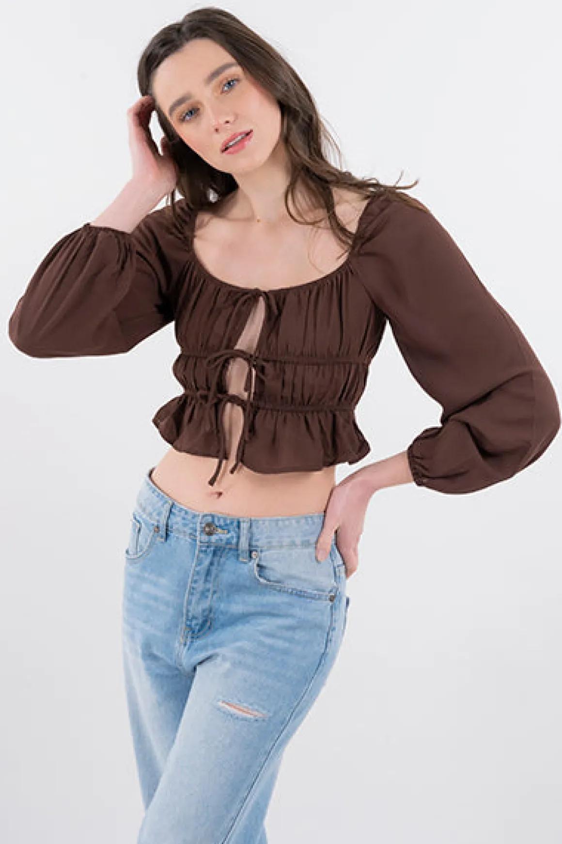 Blusa plisada cintas