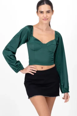 Blusa satín manga larga